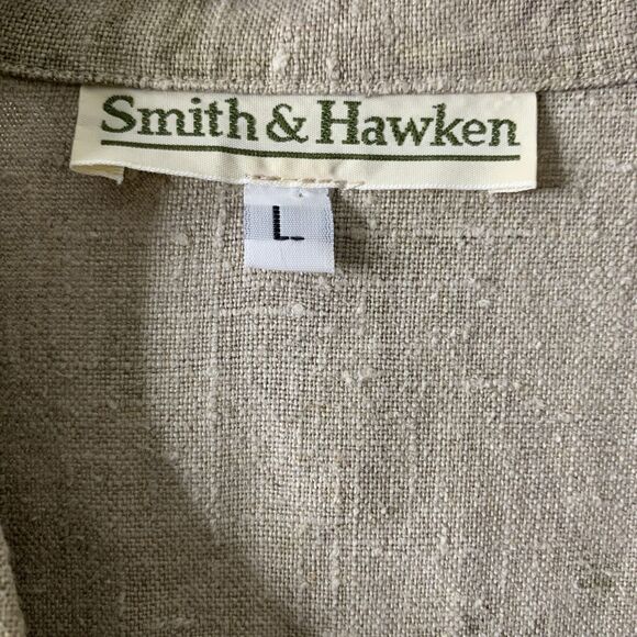 Vtg Smith & Hawken Linen Jacket Women's L Button Up Pockets Floral USA Tan Khaki - Picture 10 of 16
